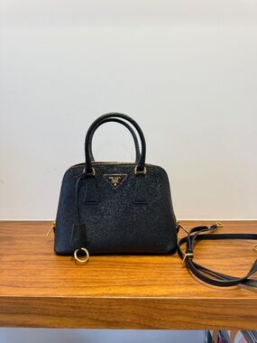 Prada Saffiano Lux Dome Open Satchel in Black